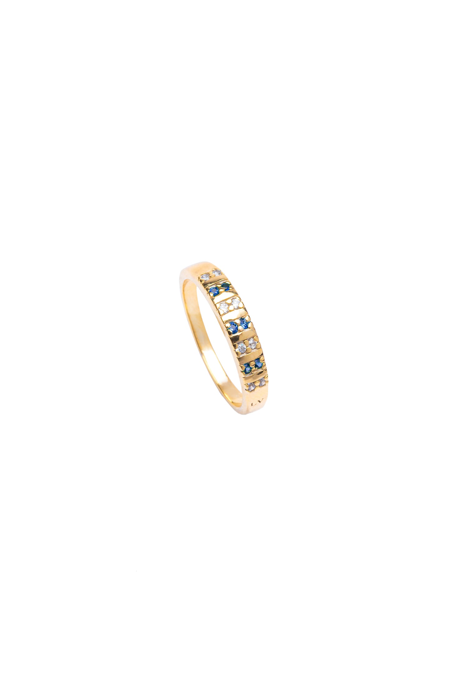 Sapphire Cz Bar Ring - Gold Plated