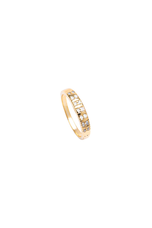 White Cz Bar Ring - Gold Plated