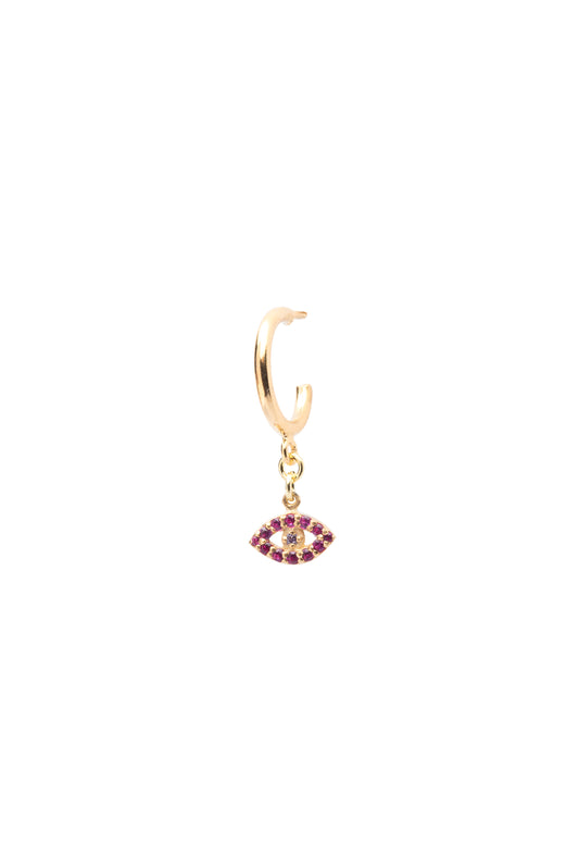 Ruby Mini Evil Eye Single Hoop Earring - Gold Plated