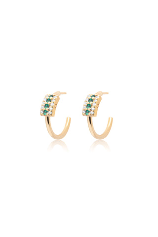 Emerald Pave Hoops Pair Earrings - Gold Plated