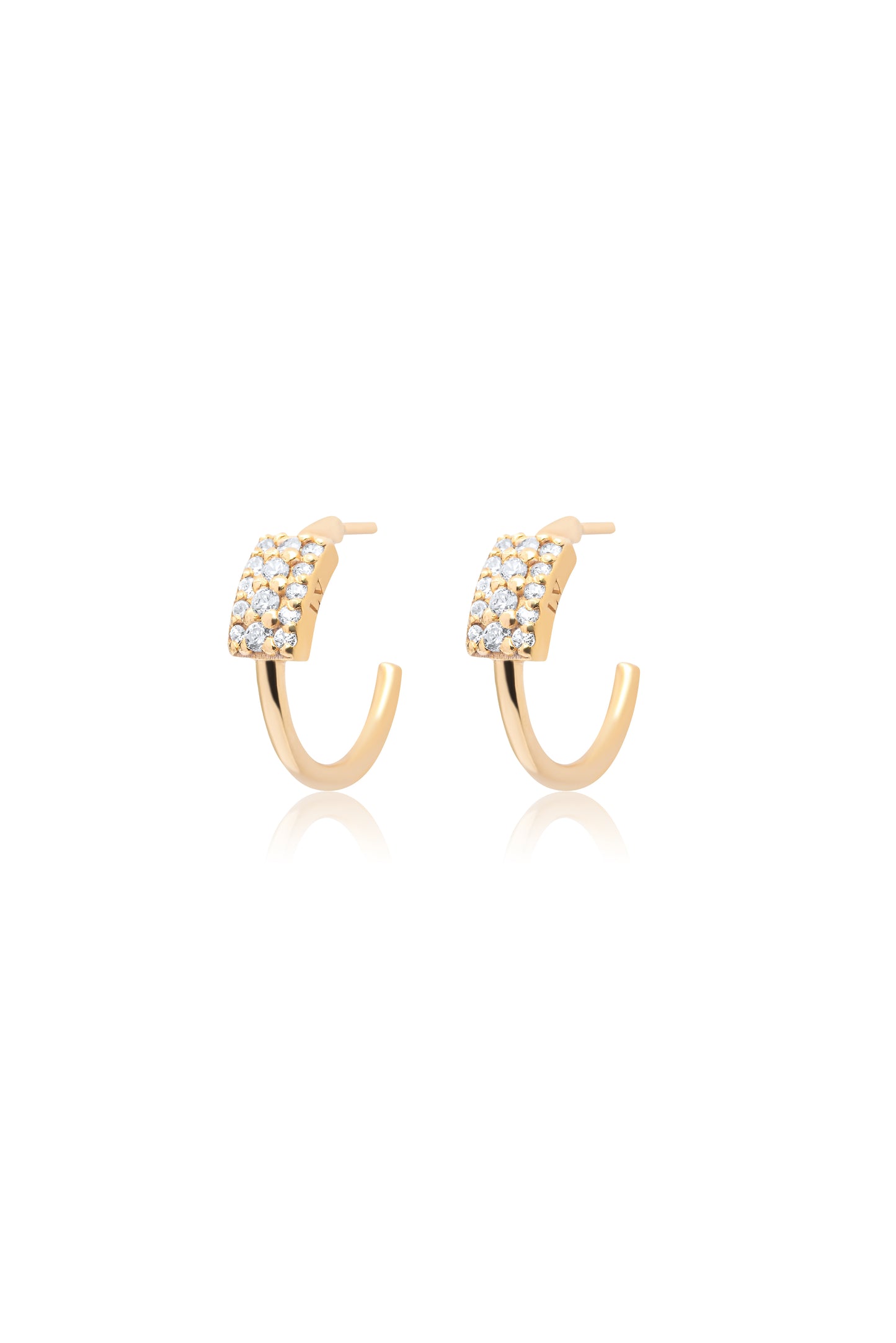 White Pave Hoops Pair Earrings - Gold Plated
