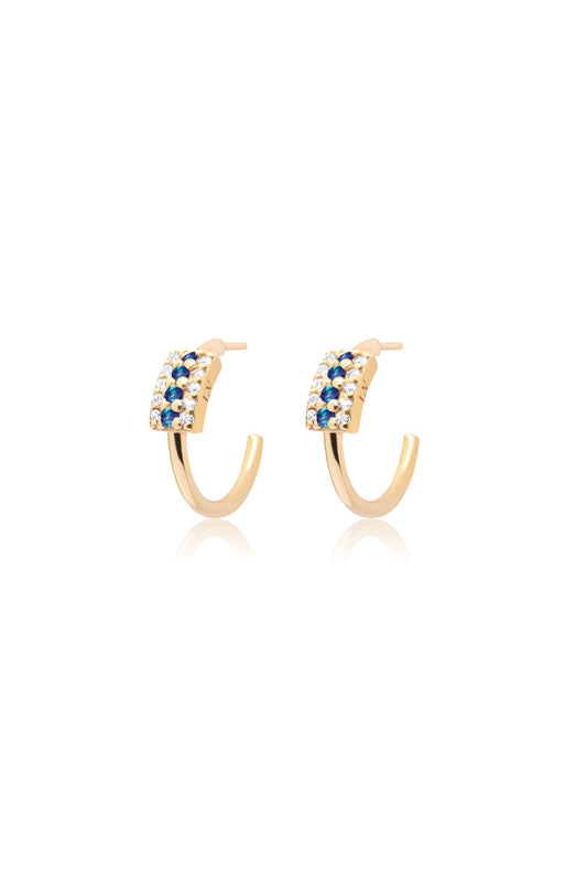 Sapphire Pave Hoops Pair Earrings - Gold Plated