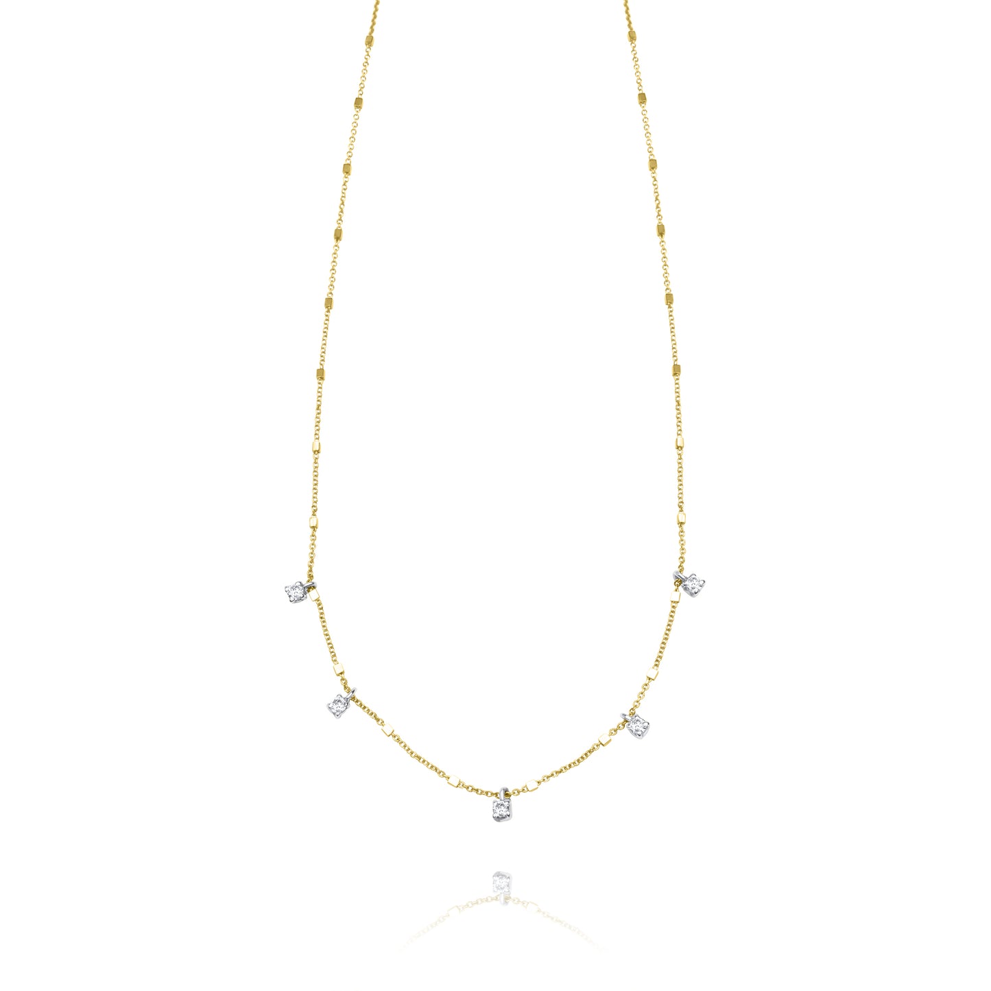5 White Gold Prong Set in 14k Yellow Gold Chain Necklace