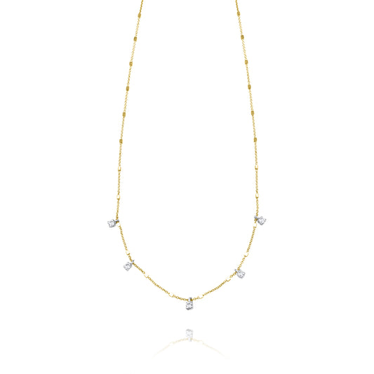 5 White Gold Prong Set in 14k Yellow Gold Chain Necklace