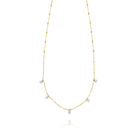 5 White Gold Prong Set in 14k Yellow Gold Chain Necklace