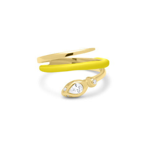 Lime Snake Ring - Gold Plated