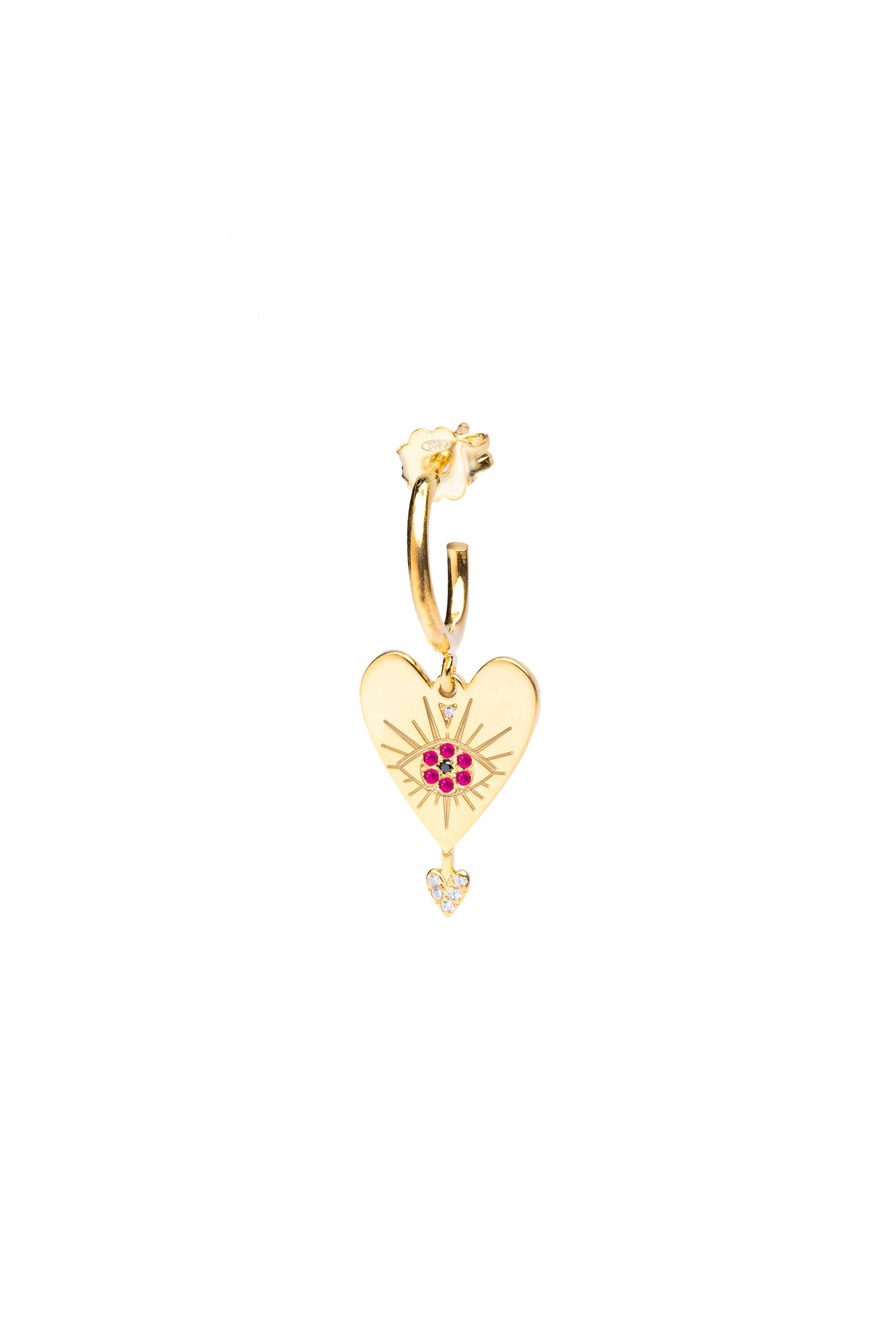 L' amoureux Hoop with Ruby Single Earring- Gold Plated