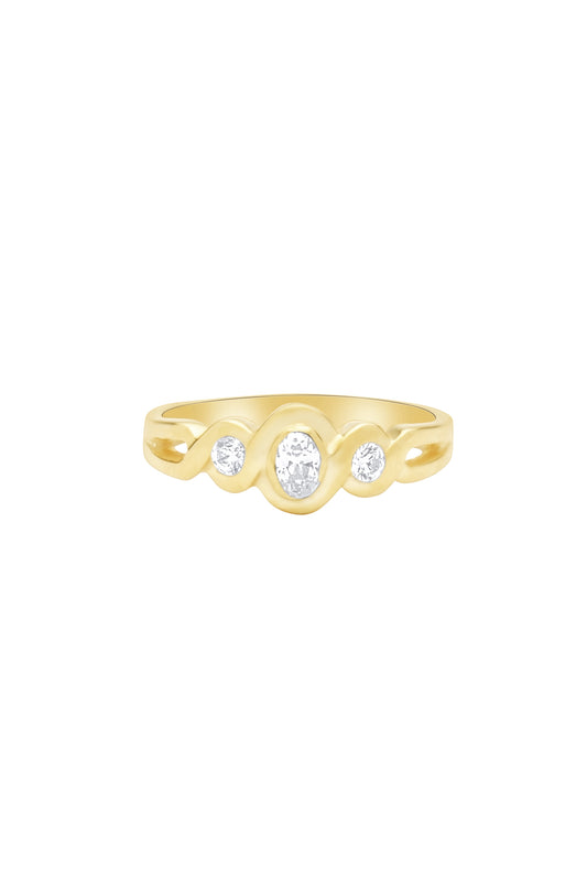 Twist with Stones Ring - Gold Plated