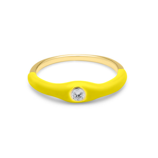 Lime One Stone Ring - Gold Plated
