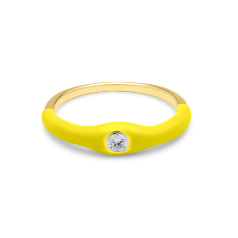 Lime One Stone Ring - Gold Plated
