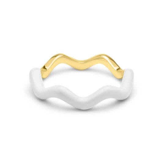 White Enemal Zic Zac Ring - Gold Plated