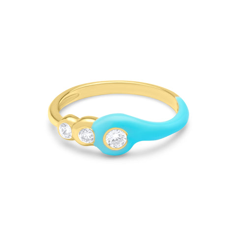 Turquoise Three Stones Ring - Gold Plated