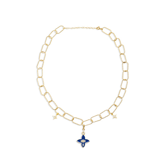 Lapis Power Flower Necklace - Gold Plated