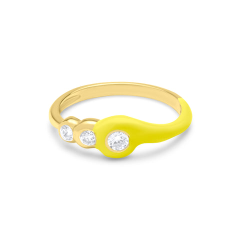 Lime Three Stones Ring - Gold Plated