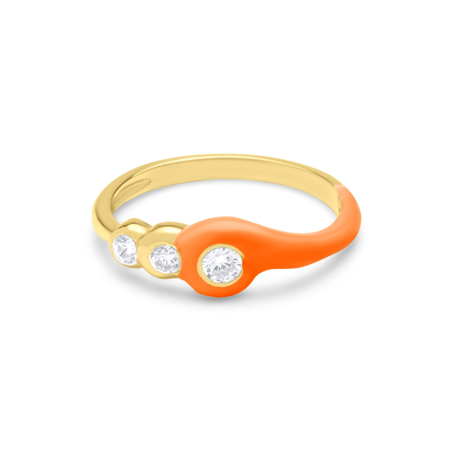 Coral Three Stones Ring - Gold Plated