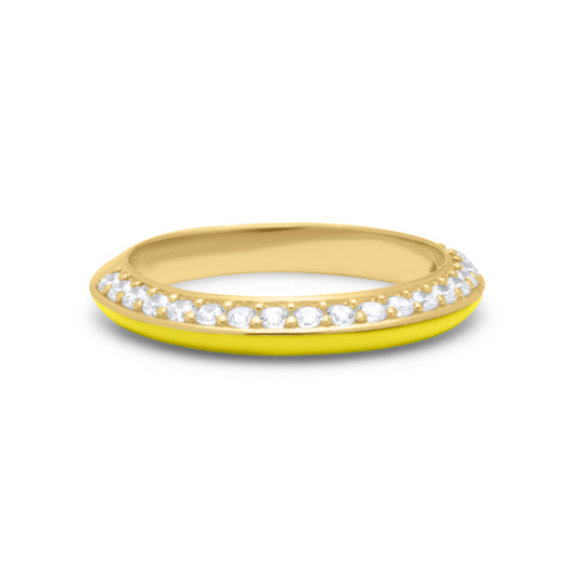 Lime One Side Stones Ring - Gold Plated