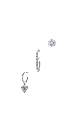 Geometric Set Earrings - Silver Rhodium Plated