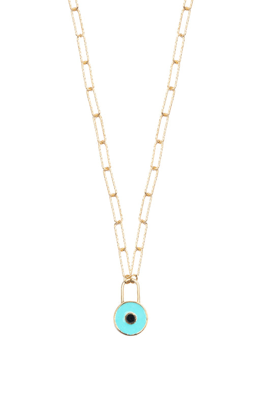 Padlock Evil Eyes Necklace - Gold Plated