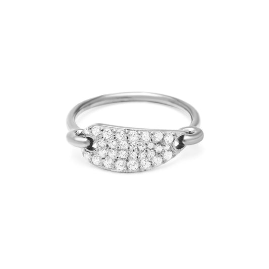 White Pebble Pave Ring - Silver Rhodium Plated