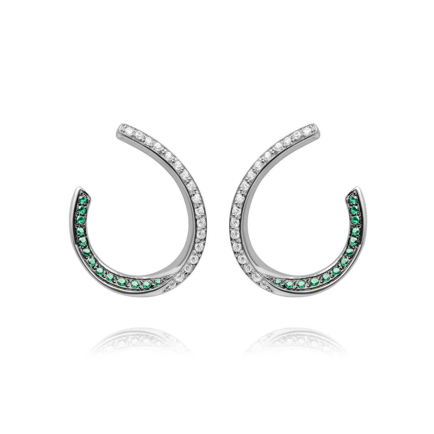 Emerald Oval Wave Pair Earrings with stones - Silver