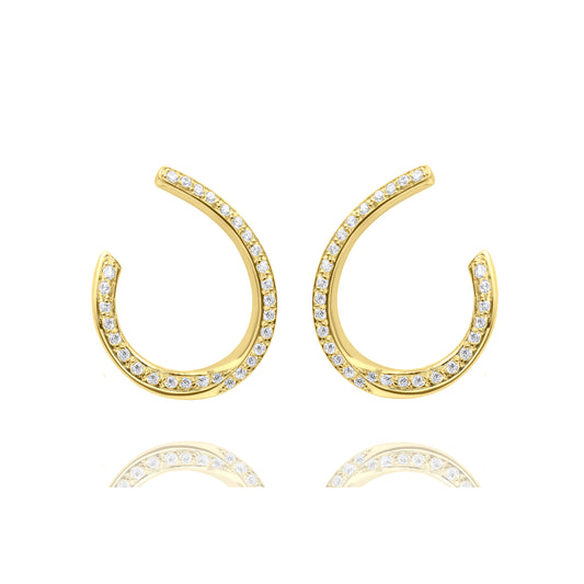 Oval Wave Pair Earrings with stones - Gold Plated