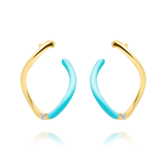 Turquoise Wave Pair Earrings - Gold Plated
