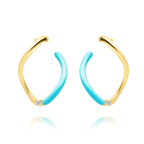 Turquoise Wave Pair Earrings - Gold Plated