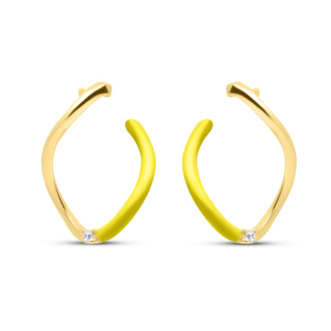Lime Wave Pair Earrings - Gold Plated