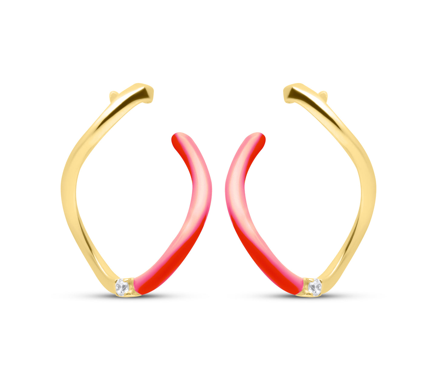 Fuxia Wave Pair Earrings - Gold Plated