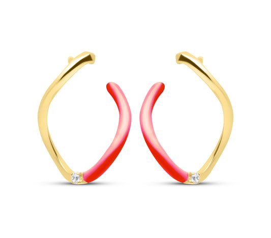 Fuxia Wave Pair Earrings - Gold Plated