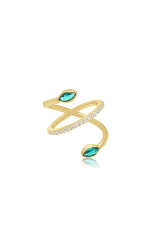 Emerald Naveta with stones Wrap Ring - Gold Plated