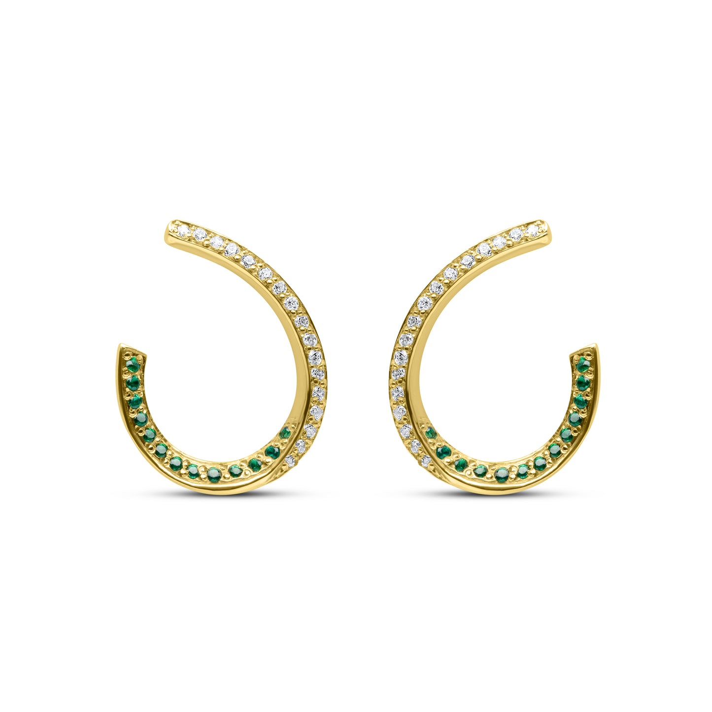 Emerald Oval Wave Pair Earrings with stones - Gold Plated