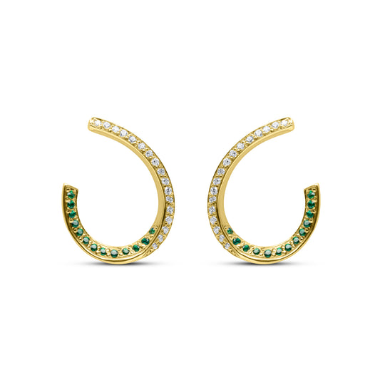 Emerald Oval Wave Pair Earrings with stones - Gold Plated