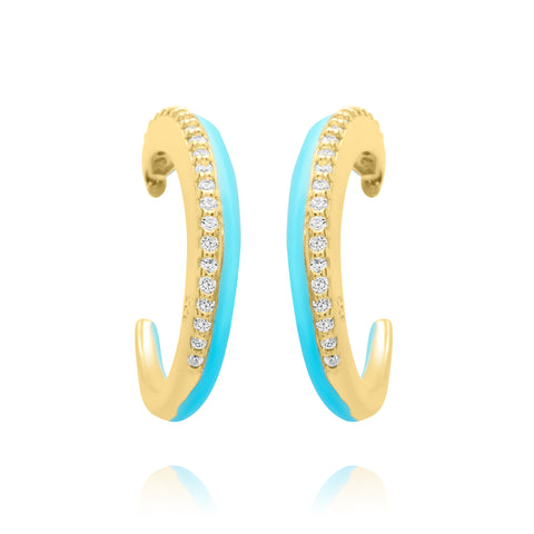 Turquoise One Side Stones Pair Earrings - Gold Plated