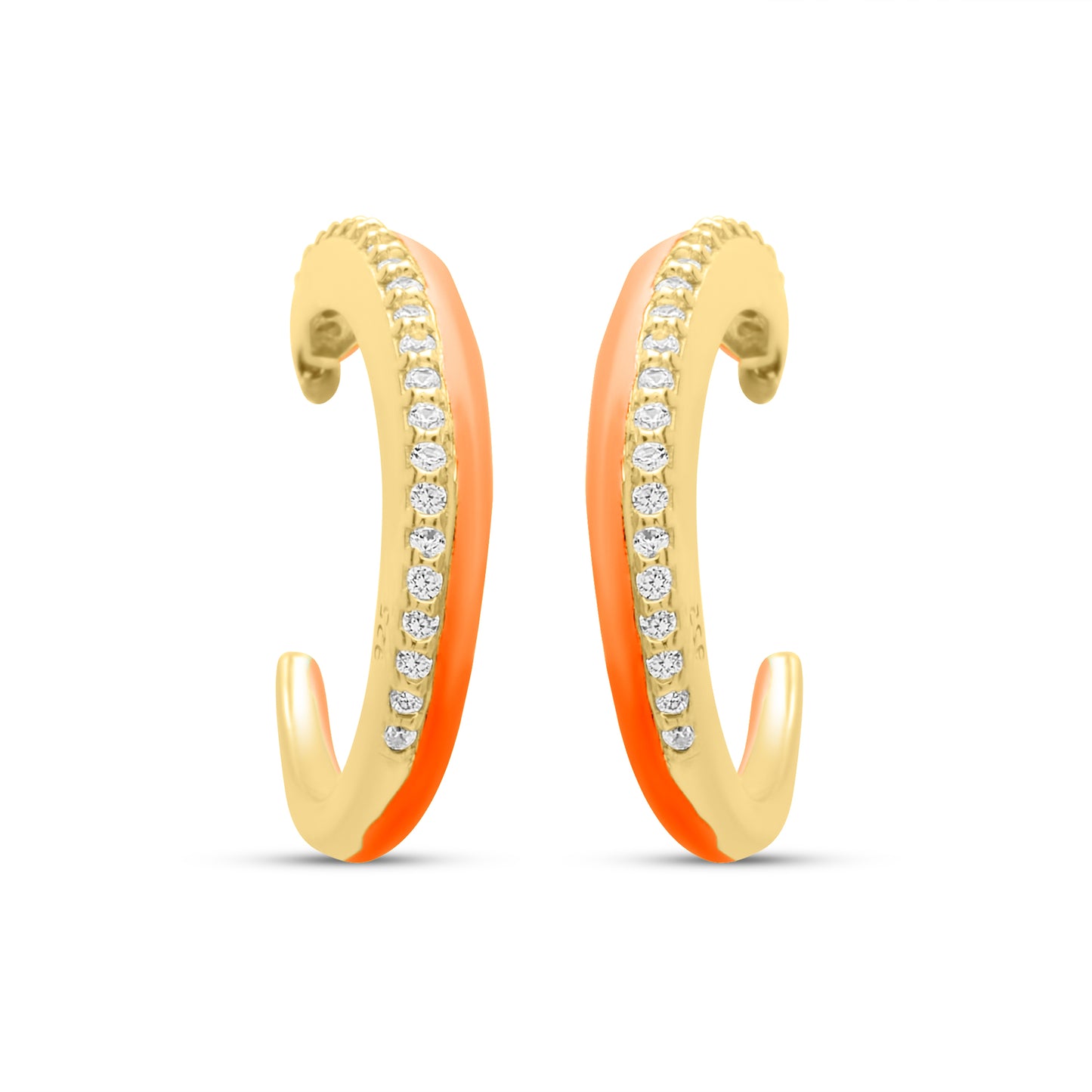 Coral One Side Stones Pair Earrings - Gold Plated