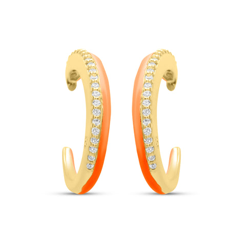 Coral One Side Stones Pair Earrings - Gold Plated