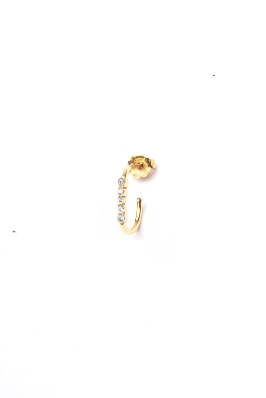 Bubble Hook with White zircon single earring - Gold Plated