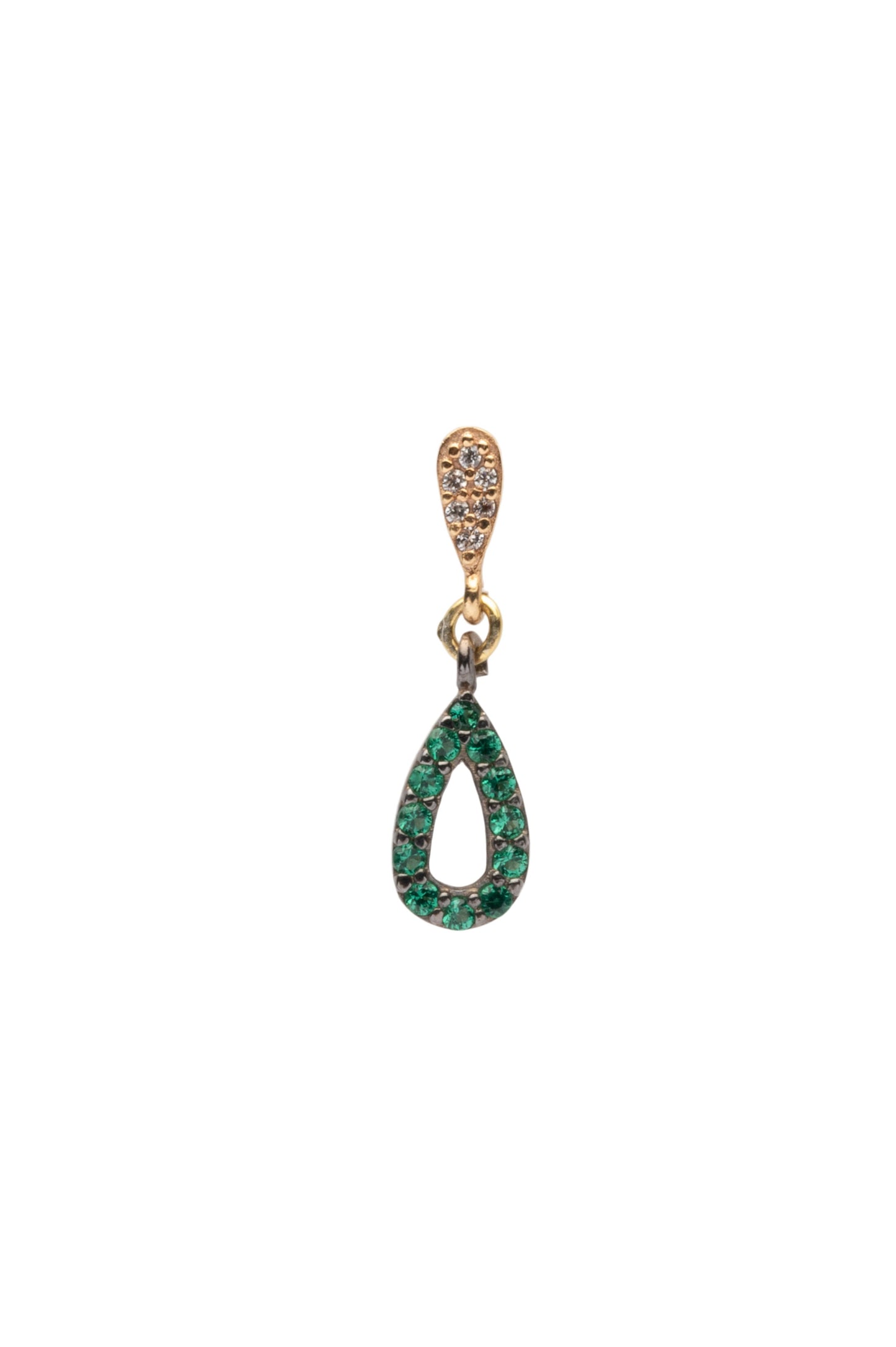Emerald Opposite Golden Tear Drop Single Earring - Gold Plated