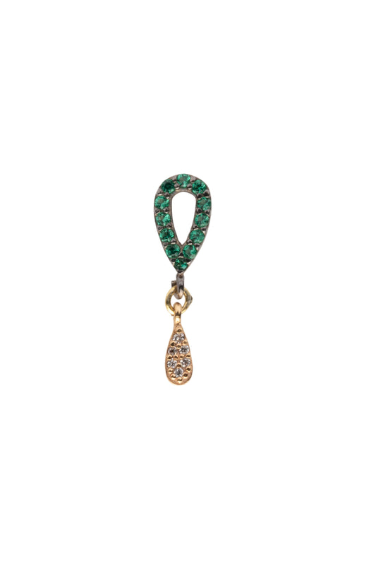 Emerald Golden Tear Drop Single Earring - Gold Plated