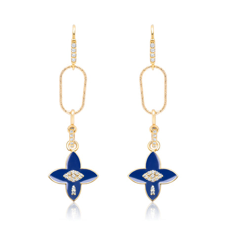 Lapis Power Flower Pair Earrings - Gold Plated