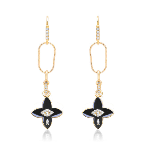 Black Power Flower Pair Earrings - Gold Plated