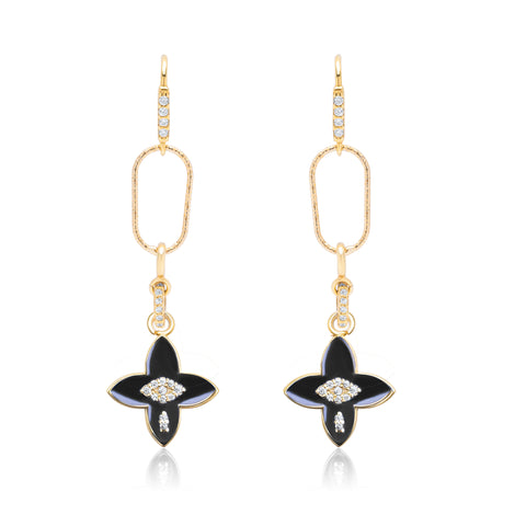 Black Power Flower Pair Earrings - Gold Plated