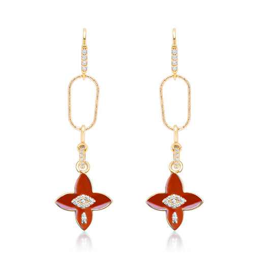 Dark Cherry Power Flower Pair Earrings - Gold Plated