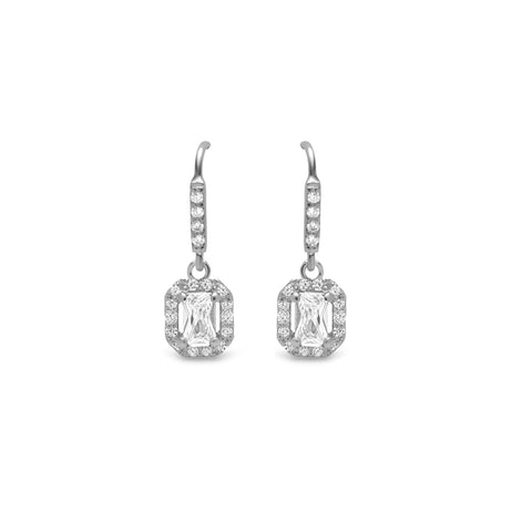 Emerald Cut Pair Hook Earrings - Silver