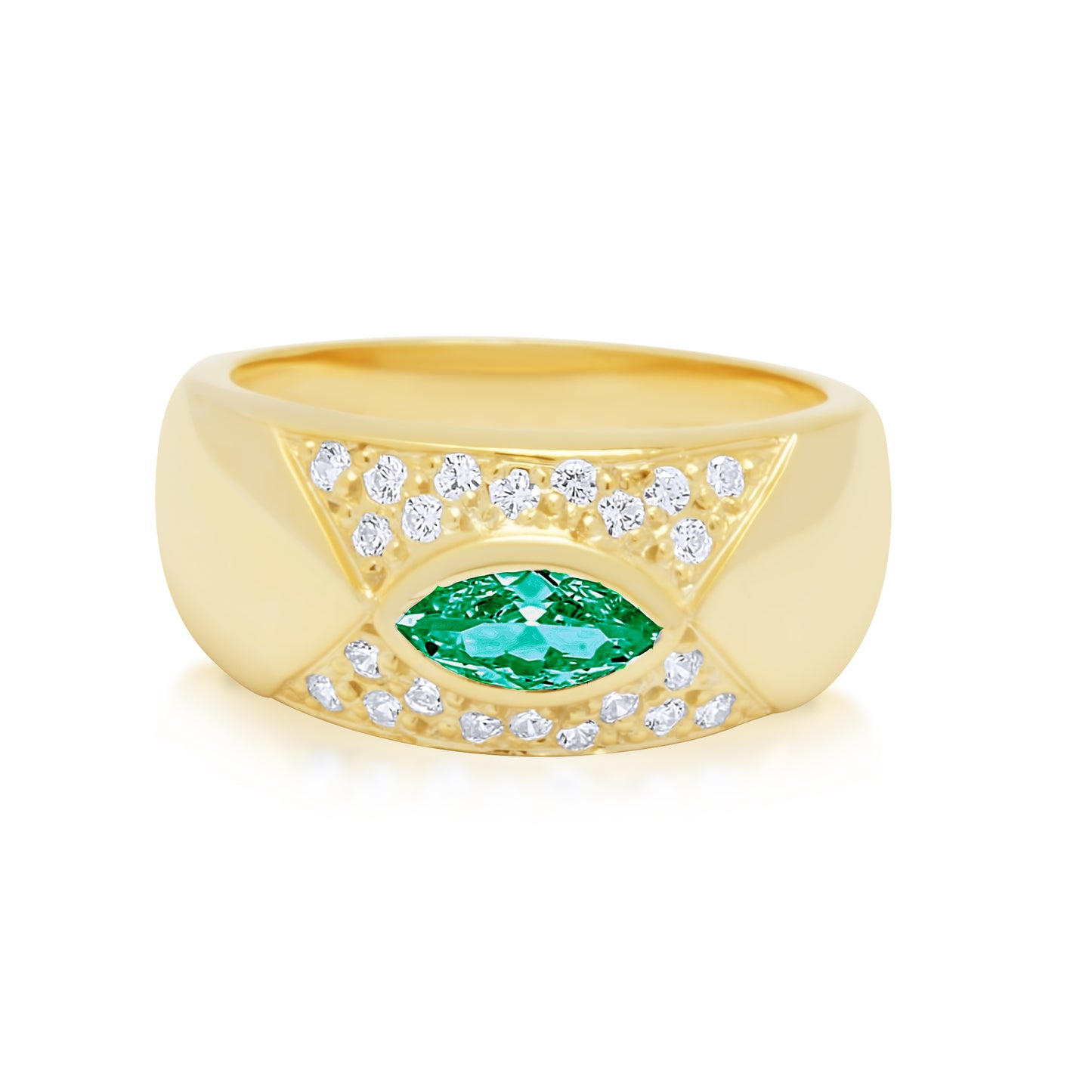 Emerald Naveta Thick Ring - Gold Plated