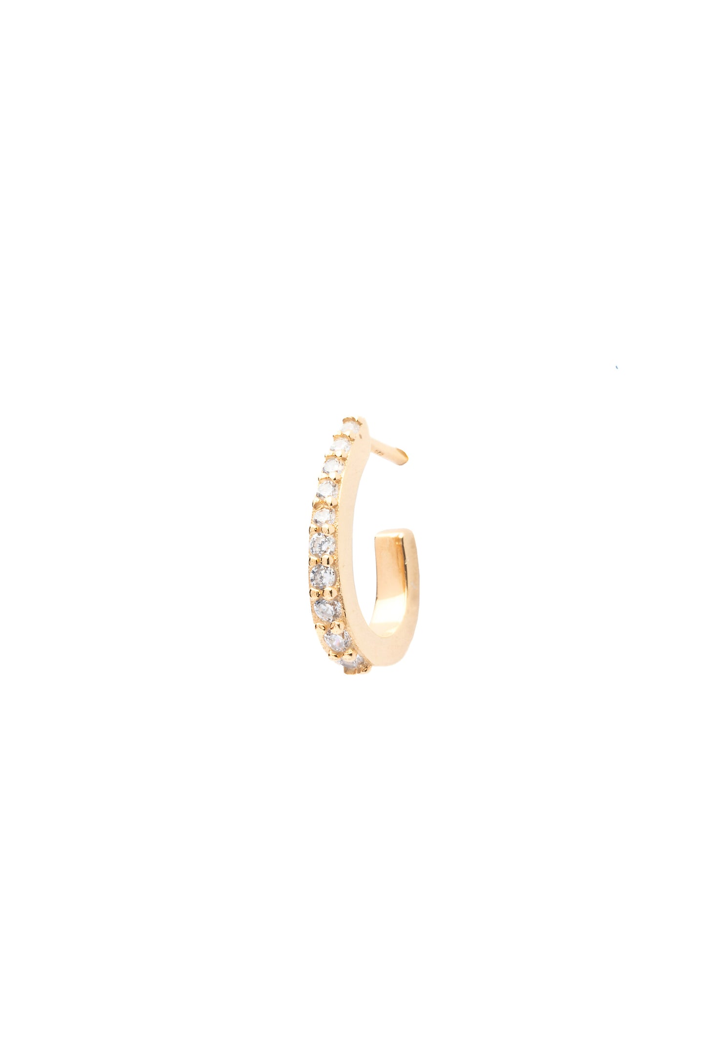 Oval Single Hoop Earring with White zircon - Gold Plated