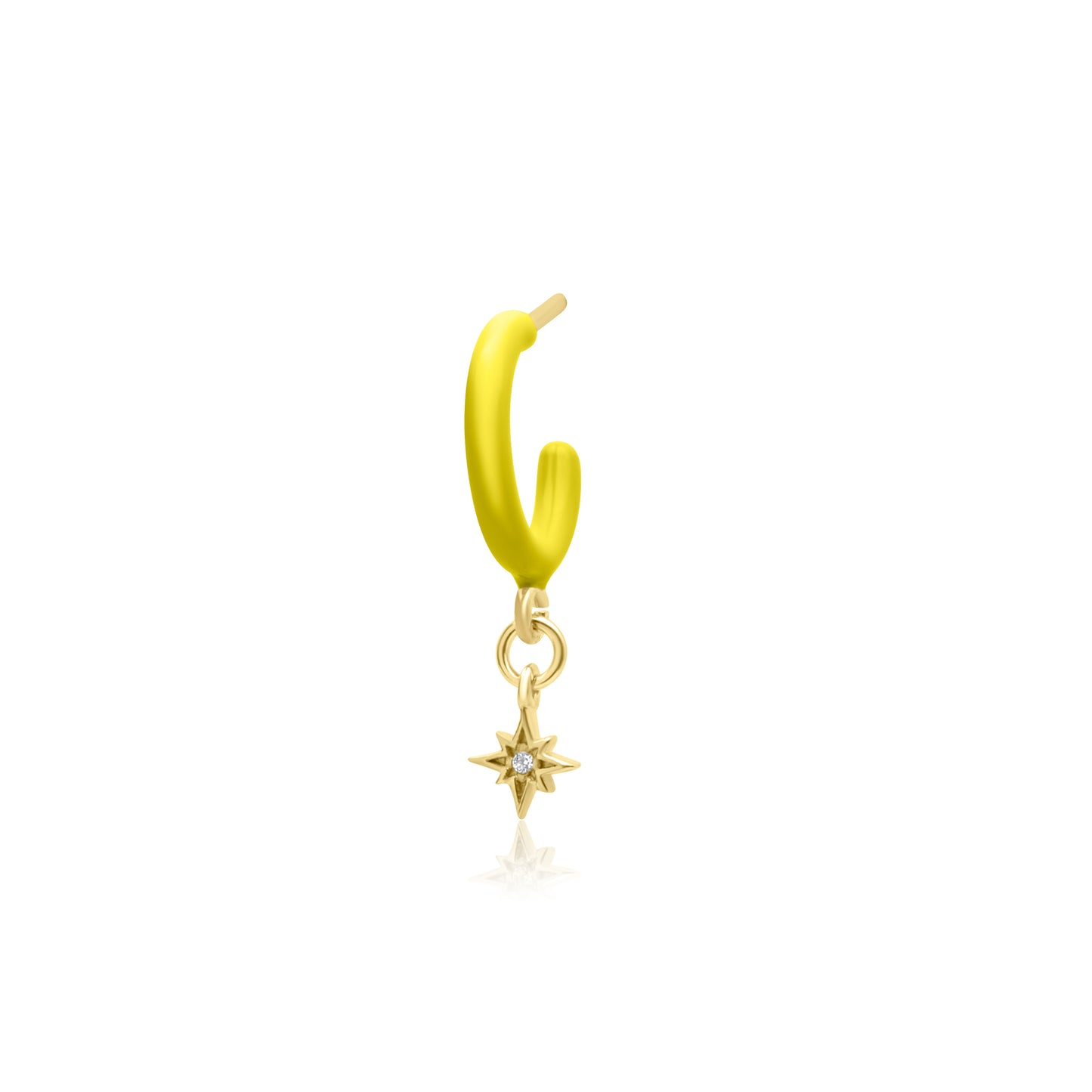 Lime Enamel Hoop with Star Single Earring - Gold Plated