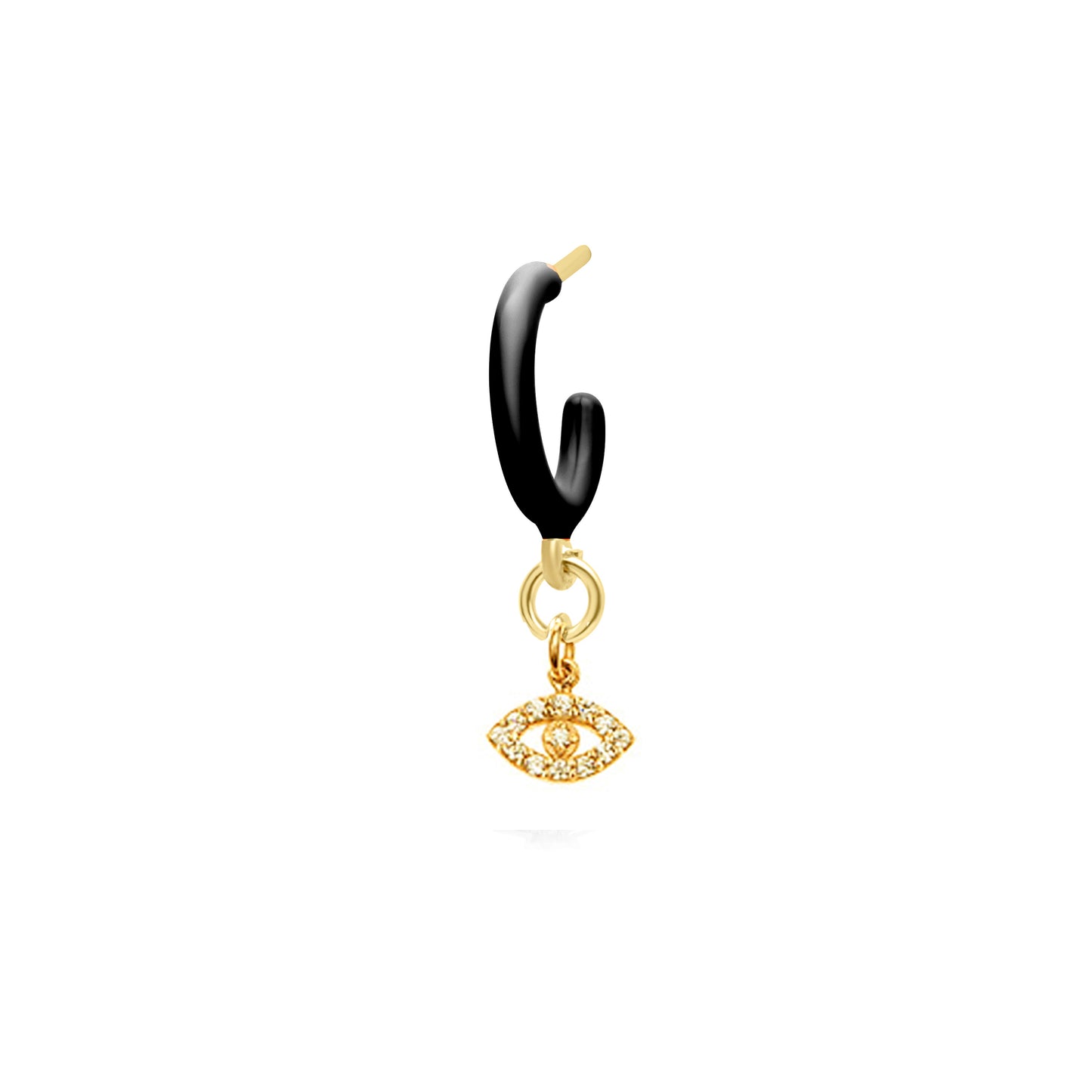 Black Enamel Hoop with Eye Single Earring - Gold Plated