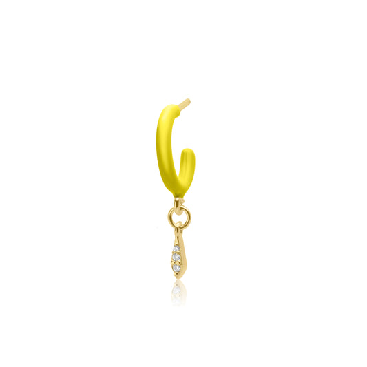 Lime Enamel Hoop with Chocolate Drops Single Earring - Gold Plated