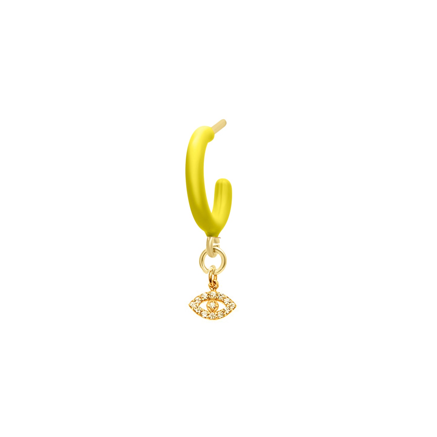 Lime Enamel Hoop with Evil Eye Single Earring - Gold Plated